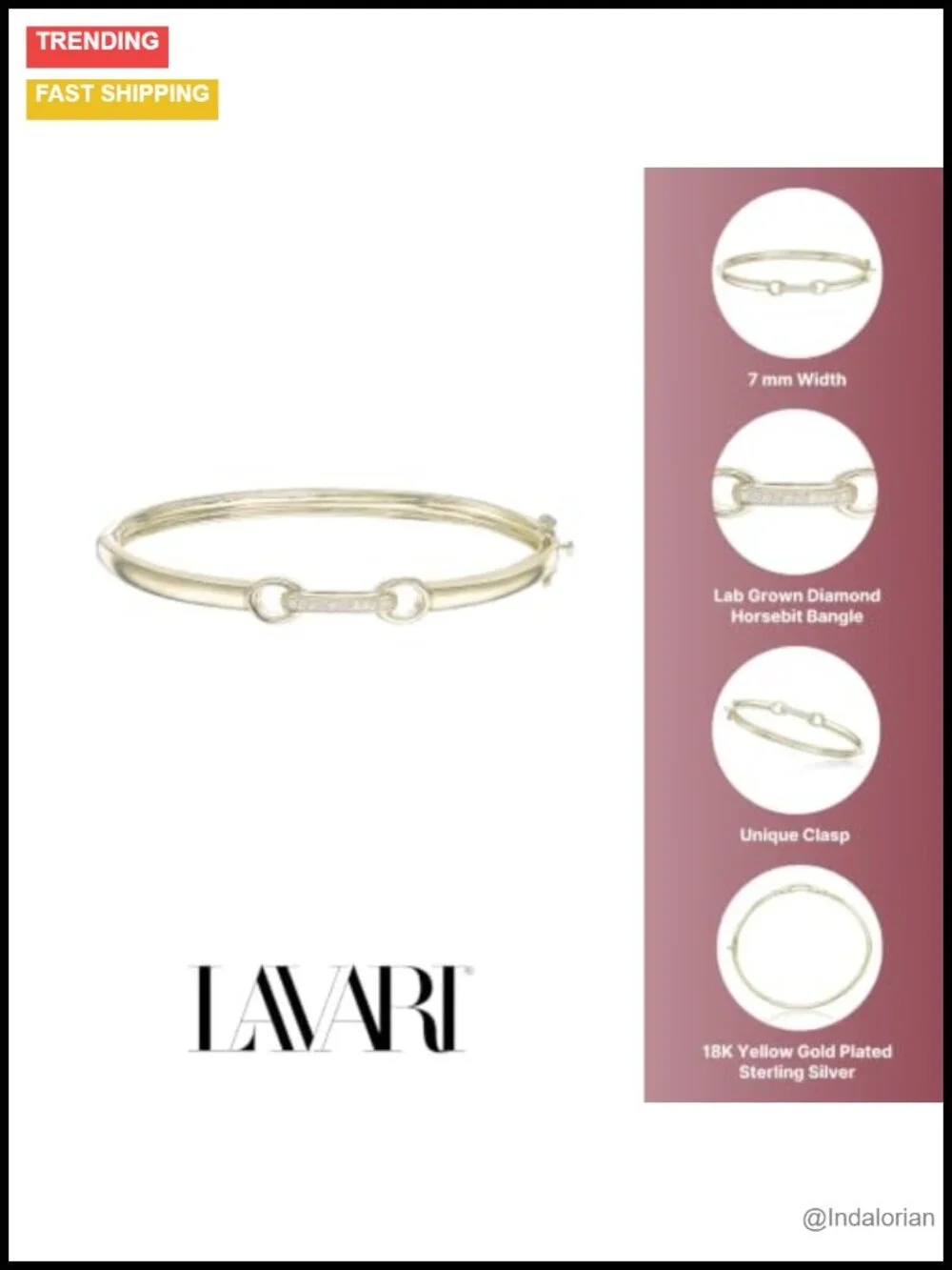 Lab Grown Diamond Horsebit Bangle Bracelet 18k Yellow Gold Plated Sterling